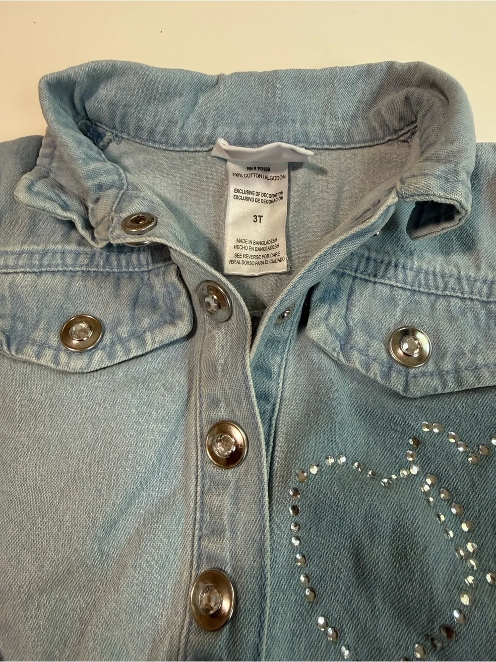 Little Lass Light Blue Denim Jacket with Rhinestone Heart